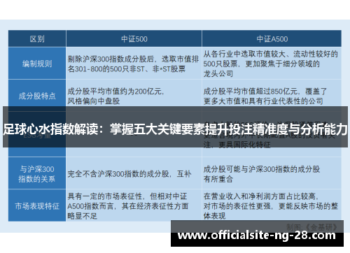 足球心水指数解读：掌握五大关键要素提升投注精准度与分析能力